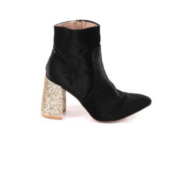 Betsey Johnson Shoes Betsey Johnson Black Velvet Glitter Heel Boots Poshmark